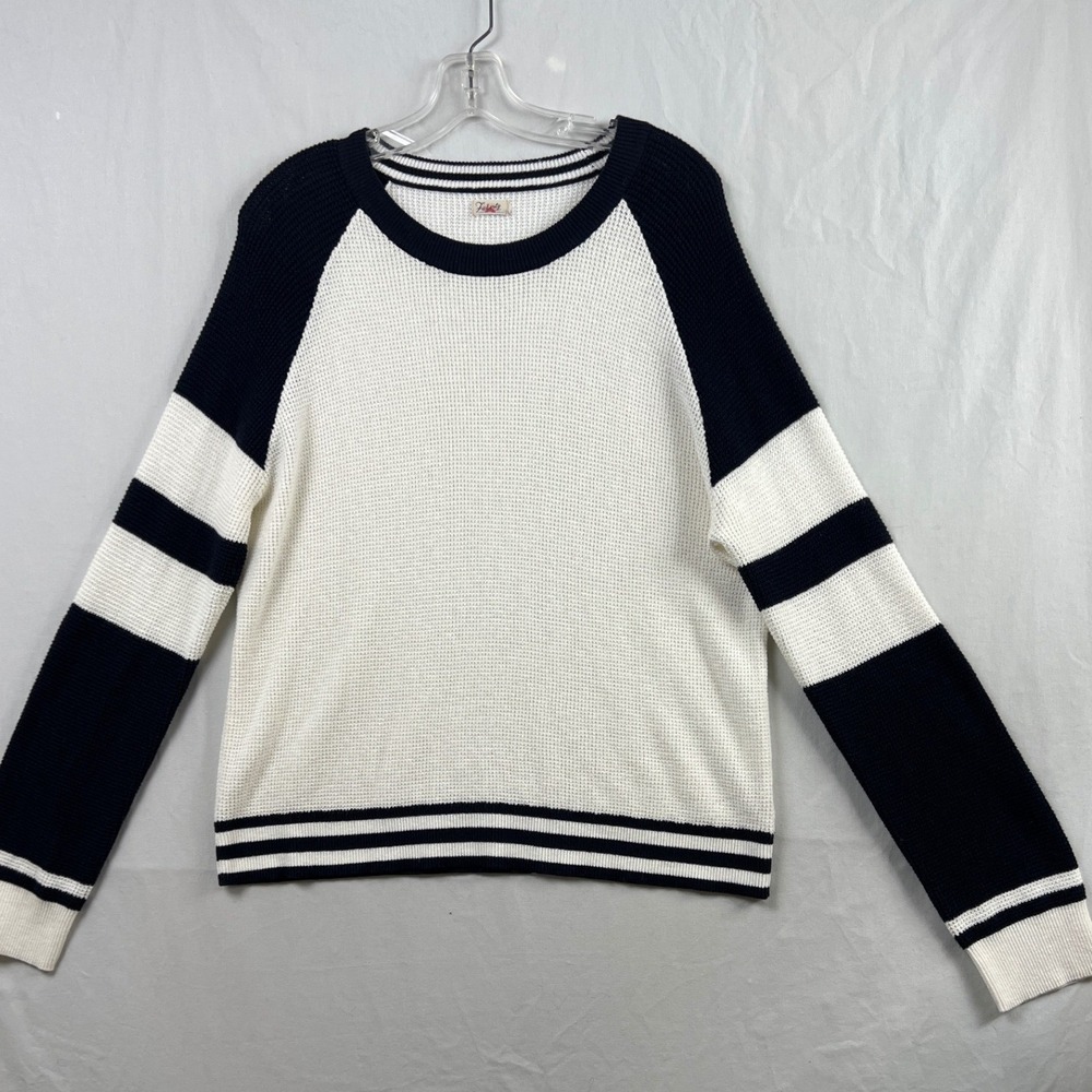 Faherty Top Women L White Navy Blue Organic Cotton Cashmere Waffle Thermal